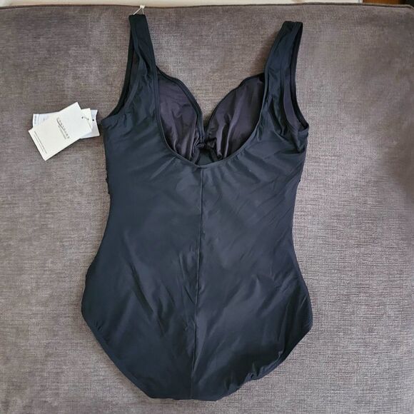 Contours Women's Black V-Neck Bra Sized Underwire 1-Piece Swimsuit Size 16 - Picture 12 of 14